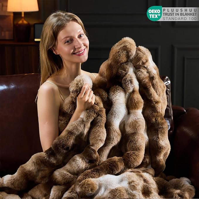 Faux Fur Throw Blanket for Couch, Fluffy Fuzzy Plush Bubble Blanket, Soft Warm Cozy Shaggy Rabbit Blanket, Luxury Decorative Gifts for Sofa Bedroom Living Room, 60x50inch (Tie-Dye-Brown)