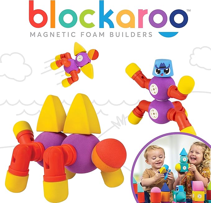 Magnetic Foam Building Blocks - 17-Piece Critter Set, Bath Toys for Toddlers, Preschool Toys, Bathtub Toys, Sensory Toys, Blocks for Toddlers 3-5, Engineering Toys for Kids 3-5, Bath Blocks