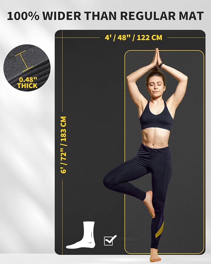 CAMBIVO Yoga Mat 72" x 48" Large Workout Mat for Home Gym Flooring | 6mm-12mm (0.24"-0.48") Extra Thick Exercise Mat for Apartment Fitness | High-Density TPE Cushioning for Joint Protection