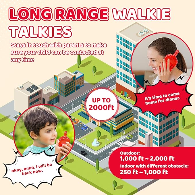 Walkie Talkies for Kids - Walkie Talkie Toys Gifts for 3 4 5 6 7 Year Old Girls Boys Long Range Fire & Rescue Walkie Talkies for Christmas Birthday Easter Gifts Indoor Outside Games Red