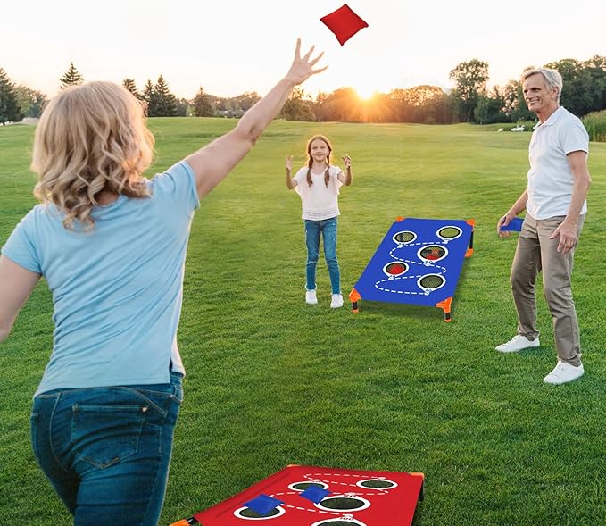 NZQXJXZ Portable Cornhole Board Set with 8 Bean Bags Corn Hole Toss Game Cornhole Games for Indoor and Outdoor Parties, Ideal for Kids, Adults, Camping Travel,Parties,Beach, Yard