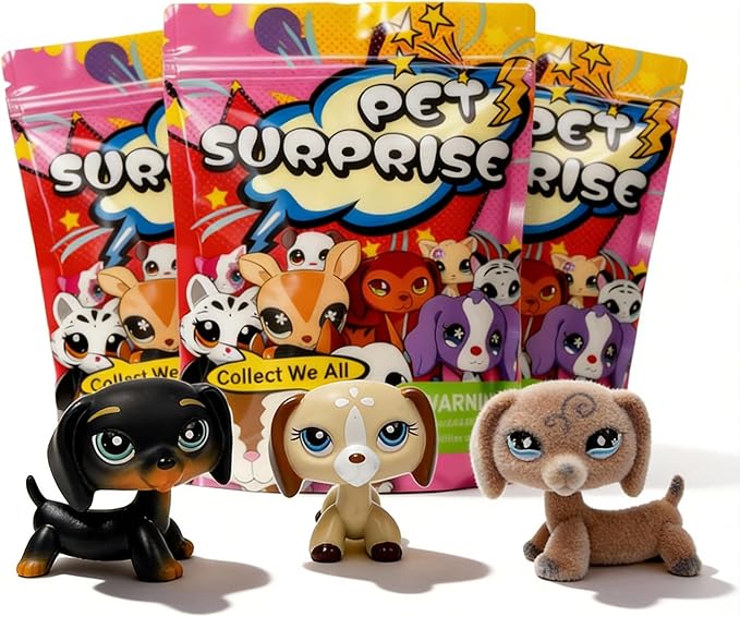 3pcs/Set Custom Flocked Pet Shop Toys Short Hair Cat Kitten Collie Great Dane Cocker Spaniel Dachshund Puppy Dog OOAK Compatible with LPS (#325 and 1491 and 640)