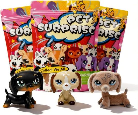 3pcs/Set Custom Flocked Pet Shop Toys Short Hair Cat Kitten Collie Great Dane Cocker Spaniel Dachshund Puppy Dog OOAK Compatible with LPS (#325 and 1491 and 640)