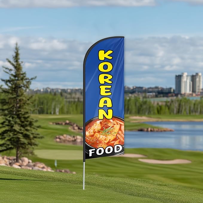Korean Food Feather Flag for Storefronts Fairs,6 FT (Flagpole Not Included) | Business Advertising Flag