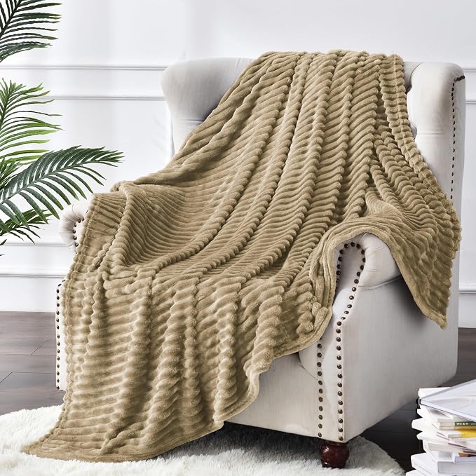 BEDELITE 3D Ribbed Jacquard Brown Fleece Twin Blanket for Bed, 60x80 Inch | Soft Warm Decorative Fluffy Blanket, Cozy Plush Lightweight Fuzzy Throw Blanket for Couch Sofa Room Decor, Gift for Women