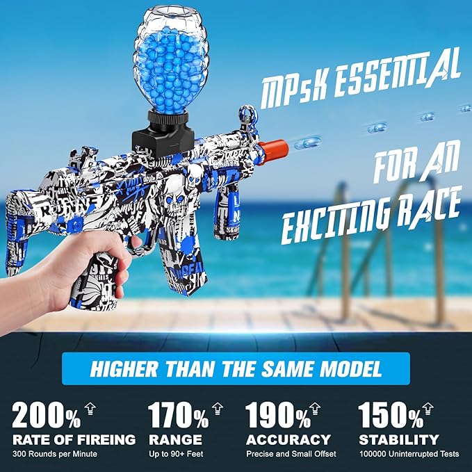 Anstoy Gel Ball Blaster Blue – Automatic Orby Gel Gun with High Power Shooting, Ideal for Outdoor Battles, Team Games & Christmas, Halloween, Birthdays Gifts for Ages 14+