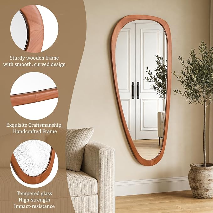 Asymmetrical Mirror, Irregular Mirror Full Length, Boho Wall Mirrors Decorative for Bedroom Living Room Entryway Hall, Mid Century Modern Decor 48" H x 22" W