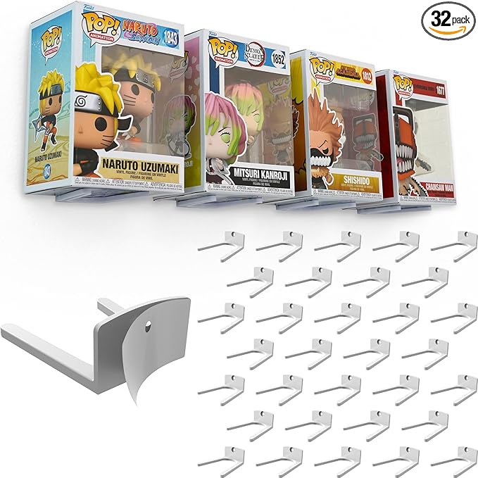 Modern JP Adhesive Display Shelf for Funko Pop Boxes (32-Pack) – Clean Mount for Funko Pop Display – Easy Adhesive Install – Box-Safe, No-Drill Setup – White