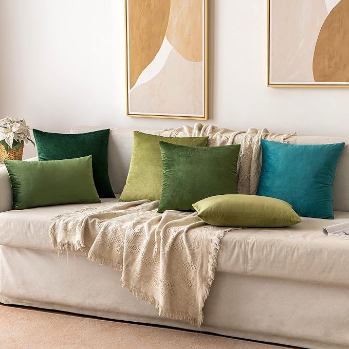 MIULEE 12x20 Inch Lumbar Velvet Throw Pillow Covers Moss Green | Pack of 2 Soft Solid Decorative Pillow Covers, Modern Luxury Home Decor, for Chair Couch Sofa Bedroom Livingroom