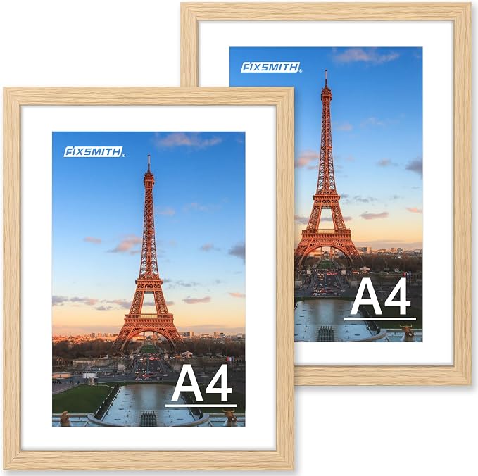 A4 Picture Frame Set of 2, Natural Photo Frame with HD Plexiglass, Display Pictures 6x8 with Mat or 8.3x11.7 Without Mat Multi Picture Frames Collage for Tabletop or Wall Display