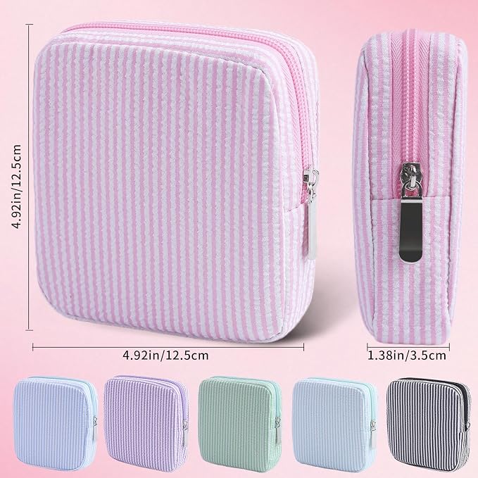 Period Bag for Teen Girls | Striped Sanitary Napkin Storage Bag | Cute Pads Pouch for Period | Menstrual Pouch for Pads, Tampons, Menstrual Cups & Panty Liners | Perfect for Travel & Daily Use