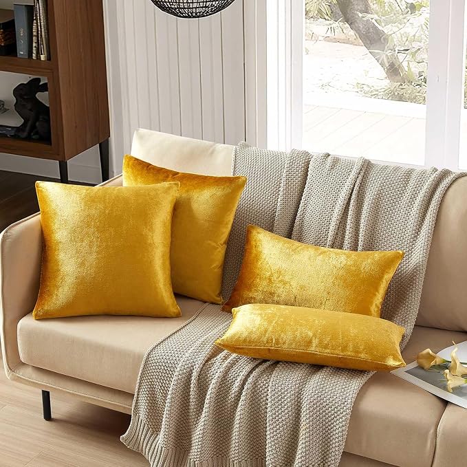 16x24 Pillow Covers Set of 2 Decorative Velvet Throw Pillow Covers,Golden | Luxury Soft Cushion Covers with Invisible Zipper for Couch Sofa Bed Living Room Bedroom Home Decor