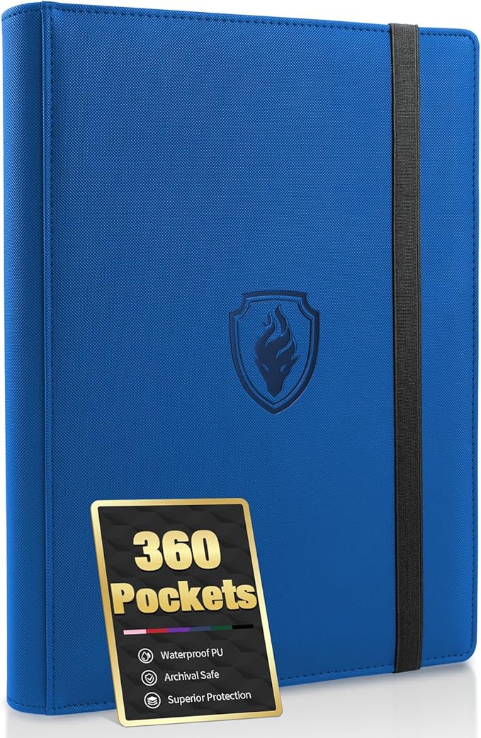 Premium 9 Pocket Card Binder for 360 Cards, Fabmaker PU Cover Trading Card Binder, Sturdy Card Collection Album, Sleek Card Holder Folders for Game Cards & Sports Cards, Royal Blue