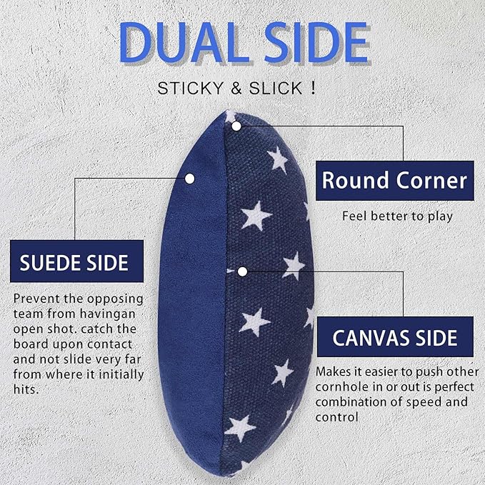 EunHo Regulation Cornhole Bags Set of 8 - Dual Sided Slick and Stick Cornhole Bean Bags for Tossing Game Professional All Weather Pro Corn Hole Bags with Tote Bag