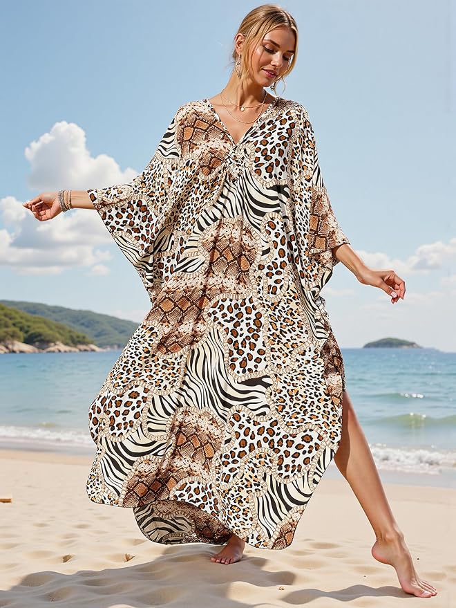 Mumu Dresses for Women Plus Size, Bohemian Kaftan Beach Cover Up Long Maxi Nightgown Soft Loungewear
