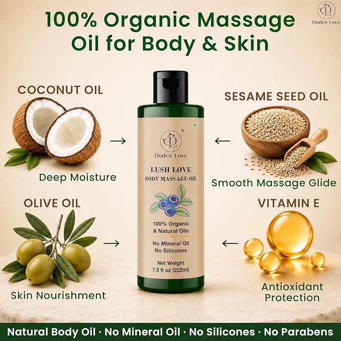 Lush Love Refreshing Citrus Massage Oil – Lime & Juniper Berry Body Massage Oil with Natural & Organic Oils – Smooth Glide, Non-Greasy Feel for Massage, Body Care & Daily Wellness – 7.5 Fl Oz