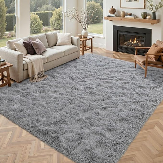 5x7 ft Light Grey Rug for Living Room Fluffy Bedroom Rug Non-Slip Area Rugs Shag Carpet for Nursery Kids Play Room Dorm Office Indoor Modern Plush Carpets Boys