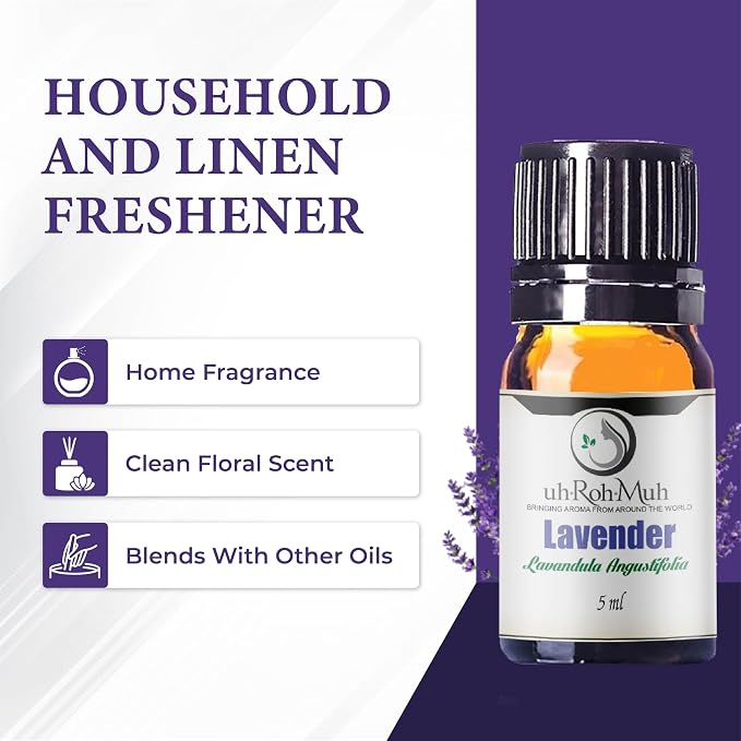 Organic Lavender Essential Oil - Steam Distilled Lavandula Angustifolia, Flower Oil, Premium Floral Aroma Middle Note Oil for Aromatherapy, Skincare, Haircare and DIY Cosmetic Formulations - 5 ml