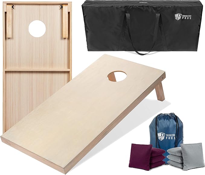 Tailgating Pros Cornhole Boards - 4'x2' & 3'x2' Cornhole Game w/Carrying Case & Set of 8 Corn Hole Bags - 150+ Color Combos! Optional LED Lights