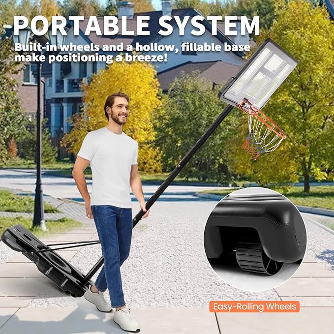 DUMOS 10FT Adjustable Height Portable Basketball Hoop Outdoor for Adult, 44 Inch Shatterproof Backboard w/Shock Absorbent Rim, Fillable Base, 2 Wheels for Swimming Pool/Indoor