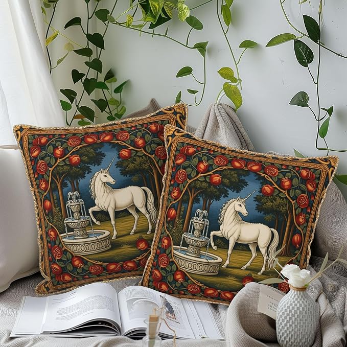 Vintage Horse Floral Velvet Pillow Covers 20x20 Inch Tapestry Art Flowers Throw Pillows for Couch Cushion Covers Pillowcase European French Country Pillow Cases for Sofa Bed Bedroom