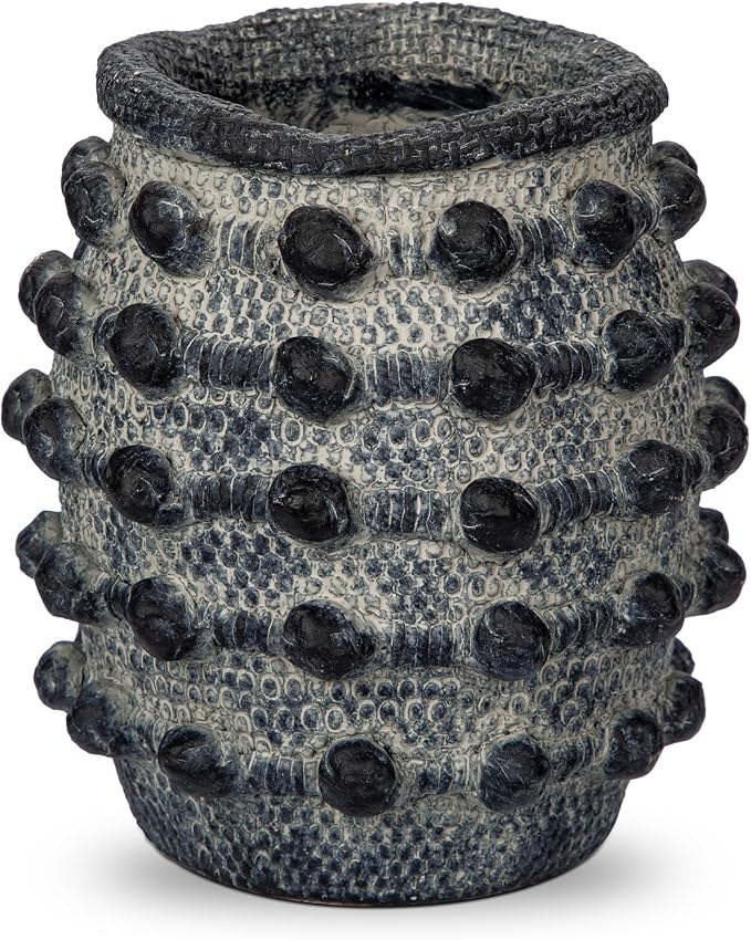 Rustic Farmhouse Vase, Boho Smoky Black Vase for Pampas Grass Small Textured Knotted Vases for Flowers Decorative Cement Floral Vases for Home Decor, Living Room, Dining Table