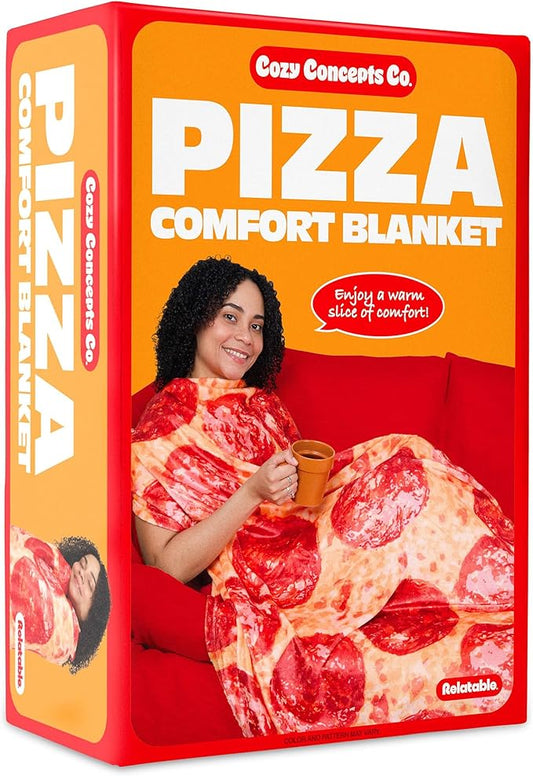 WHAT DO YOU MEME? Cozy Concepts Co. Pizza Comfort Blanket by Relatable Viral Trend Throw Blanket, Looks Like Giant Pizza to Wrap Yourself Up, Fun Room Decor or Gift, Large 65” Cozy Fleece