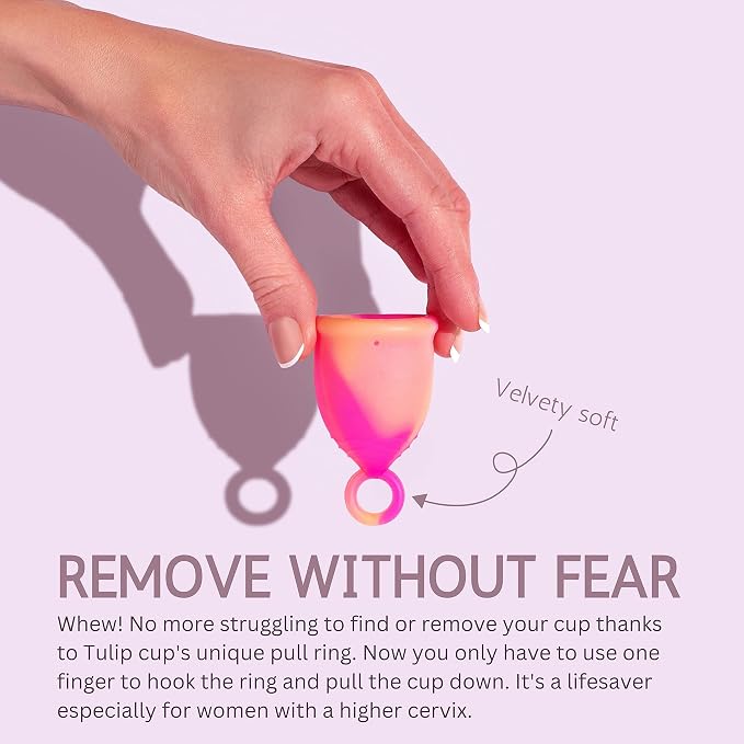 Menstrual Cup with Ring Easy Removal (Small) - 12 Hr Protection No Leak Soft Flexible - 100% Medical Grade Silicone - Safe and Sustainable Tampon and Pad Alternative - Reusable
