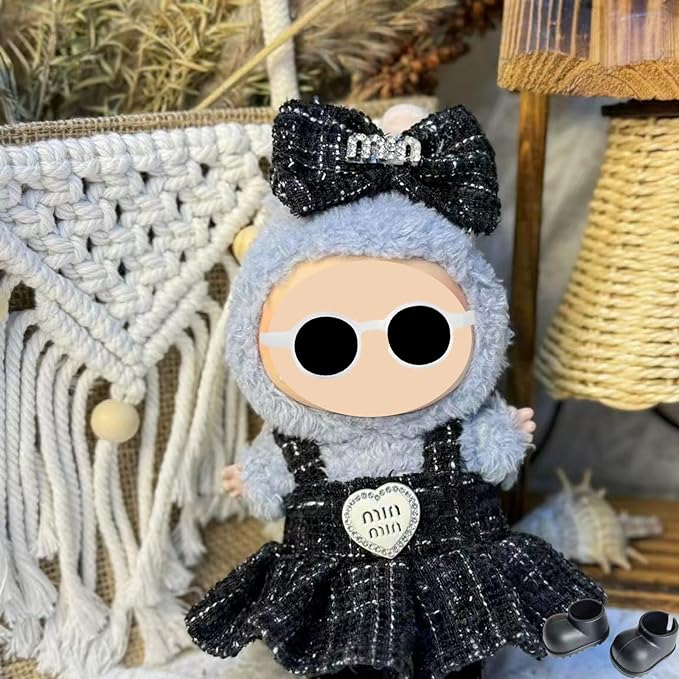 Clothes Set for 17cm Doll(NO Doll) , Handcrafted Crochet Set Clips & Dress, Stylish Premium Outfit with Accessories, Cute for Dress up Unique Style