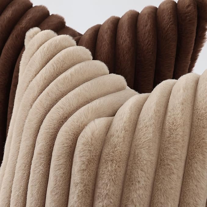 decorUhome Fall Faux Fur Throw Pillow Covers 12x20 Set of 2 Dark Brown | Decorative Soft Cozy Striped Plush Modern Farmhouse Boho Couch Pillow Cases Velvet Back for Sofa Bed Living Room Home Decor