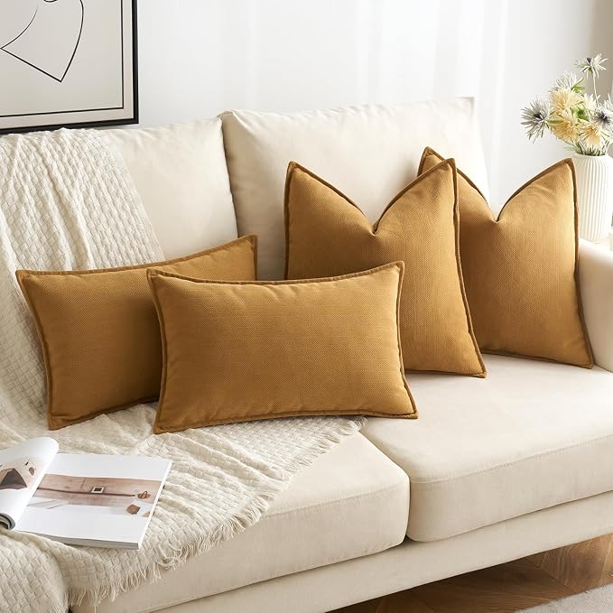 MIULEE Pack of 2 Mustard Yellow Decorative Chenille Pillow Covers 18x18 | Soft Couch Throw Pillows,Farmhouse Cushion Covers with Elegant Design for Sofa,Bedroom,Living Room,Spring Home Decor