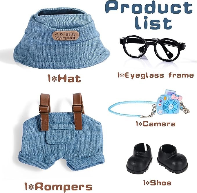 17cm Fashion Doll Clothes & Accessories Set Include: Hat, Overall, Shoes, Glasses and Bag- Cute Clothes for Dress up Unique Style (Doll Not Included), Blue