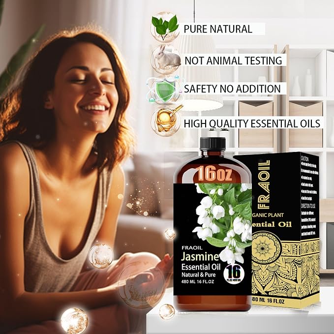 Jasmine Essential Oil, Jasmine Oil 16 Fl Oz 480 ML for Diffuser Humidifier Yoga Cleaning DIY Candle Soap Making Perfume Gift for Women Essential Oils FRAOIL (Jasmine 16 Fl Oz (Pack of 1))