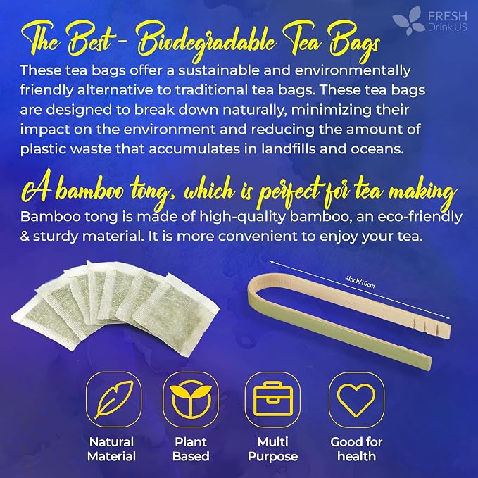 FreshDrinkUS, Premium 75 Tea Bags Blue Butterfly Pea Flowers, 100% Natural and Pure from Butterfly Pea Flowers, Made With Natural Material Tea Bag, No Sugar, No Caffeine, No Gluten, Vegan