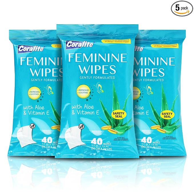 Feminine Wipes to Go Gently Formulated with Aloe & Vitamin E 5 pack of 40 at 200 total
