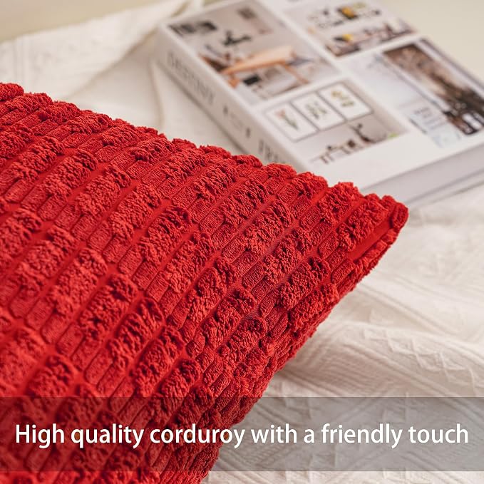 Pack of 2 Corduroy Decorative Throw Pillow Covers 12x20 Inch, Wine Red | Fall Soft Striped Pillow Covers Modern Farmhouse Home Decor Christmas Throw Pillow Covers for Sofa Living Room Couch Bed
