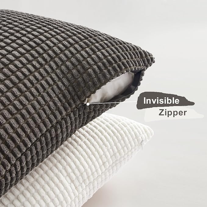 Topfinel Fall Pillow Covers Set of 4,Soft Corduroy Boho Strip Textured Neutral Grey Pillow Covers,Modern Farmhouse Cute Autumn Home Decor Gray Living Room Sofa Couch Bed 40x40 cm