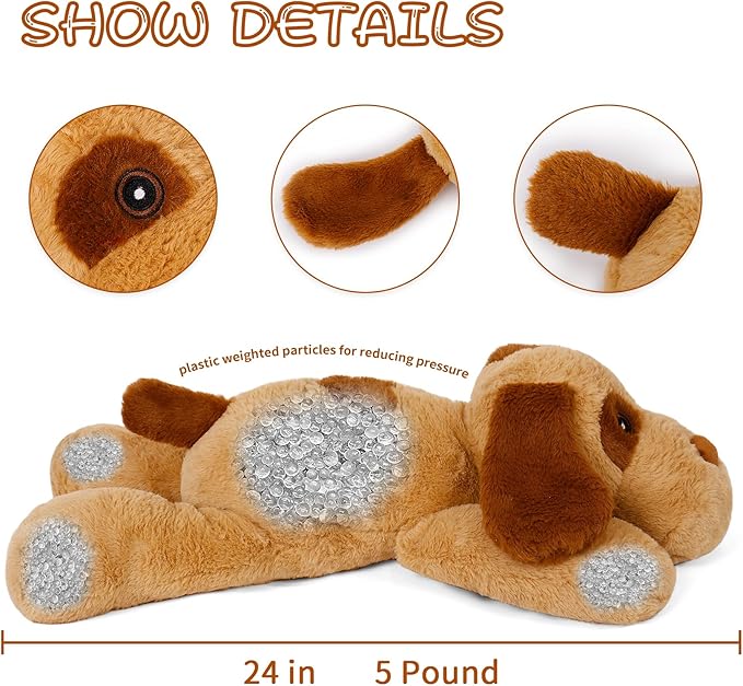 5lbs Dog Weighted Stuffed Animals, Weighted Dog Stuffed Animal 24in, Large Weighted Dogs Plush for Adults, Kids, Gifts for Girls and Boys, Plush Toy Pillows