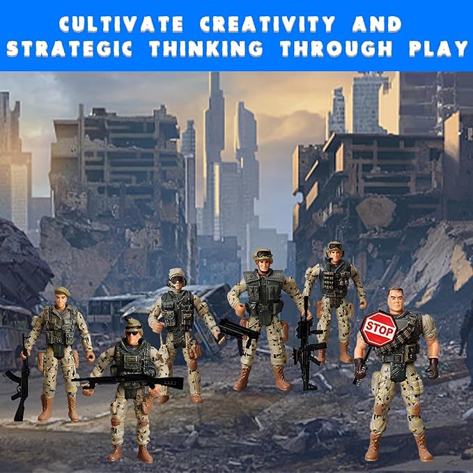 Military Soldier Action Figures, 6Pcs Military Soldier Toys for Boys 3 4 5 6 7+ Year Old, 4-Inch Toy Figure & Playsets with Weapon Accessories, Cake Topper