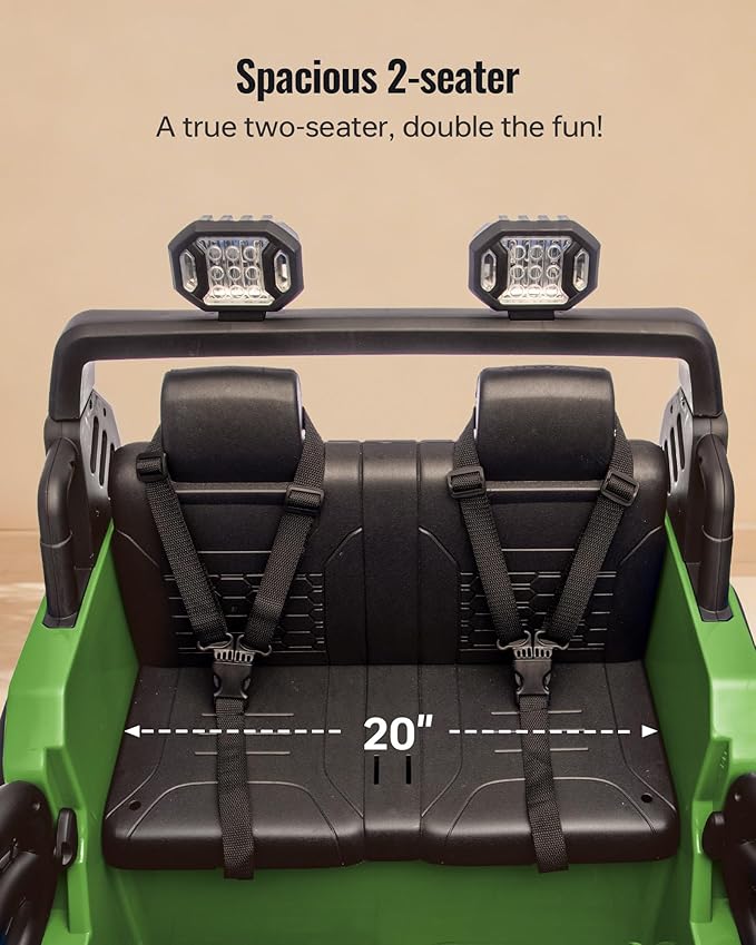 Outfunny 2 Seater Ride on Car Toy, 24V 4WD Electric Car for Kids 4-8 with Remote Control, 4x200W Motors, Capacity 150 lb - Army Green