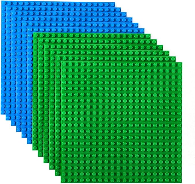 Strictly Briks Stackable Baseplates - Compatible with All Major Building Brick Brands - 6x6 in, 12-Pack, Blue & Green - Stackable Top & Bottom with Interlocking Studs