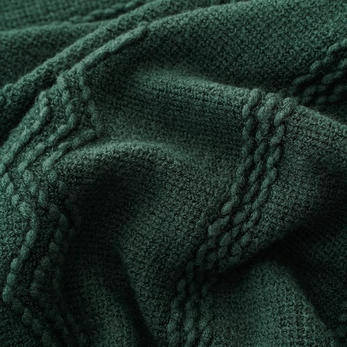BATTILO HOME Christmas Décor Green Throw Blanket for Couch, 50"x60" | Boho Knit Bed Throws, Dark Green Throw Blanket for Home Decor