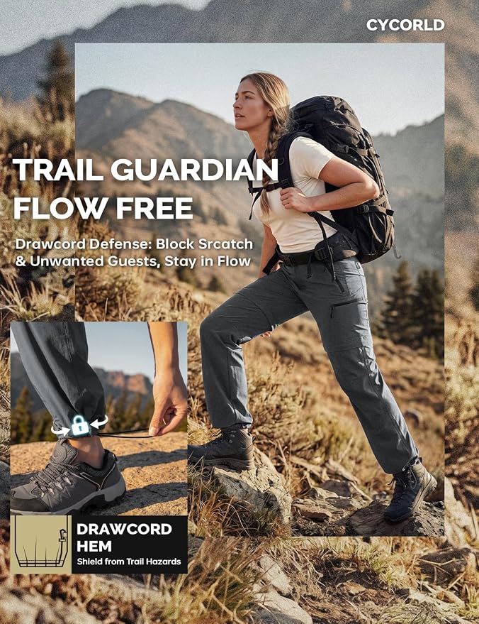 Cycorld Women's-Hiking-Pants-Convertible Quick-Dry-Stretch-Lightweight Zip-Off Outdoor Pants with 5 Deep Pockets