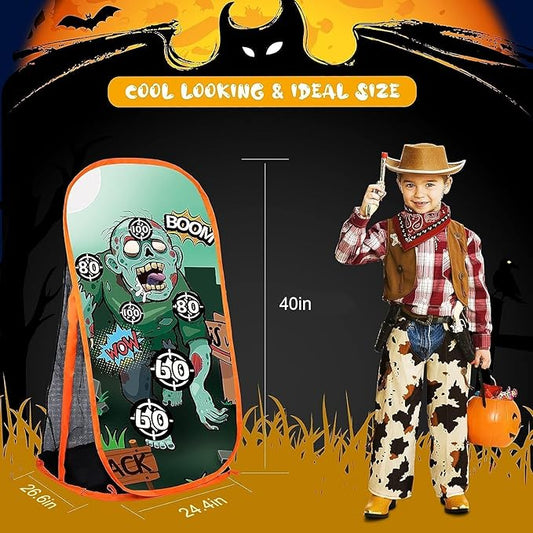 RONSTONE Shooting Practice Target Compatible with Nerf Gun for Boys Girls, Toy Foam Blaster Shooting Targets for Kids Indoor Outdoor, Zombie Shooting Target with Storage Net