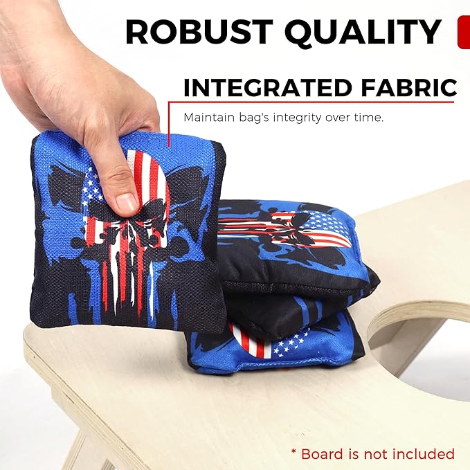 Professional Tournament Cornhole Bags Set of 8 Regulation 6”x6”, 15–16 oz | Dual-Sided Slick & Stick | Quad-Stitched Durability | Premium Resin Fill | Includes Carry Bag