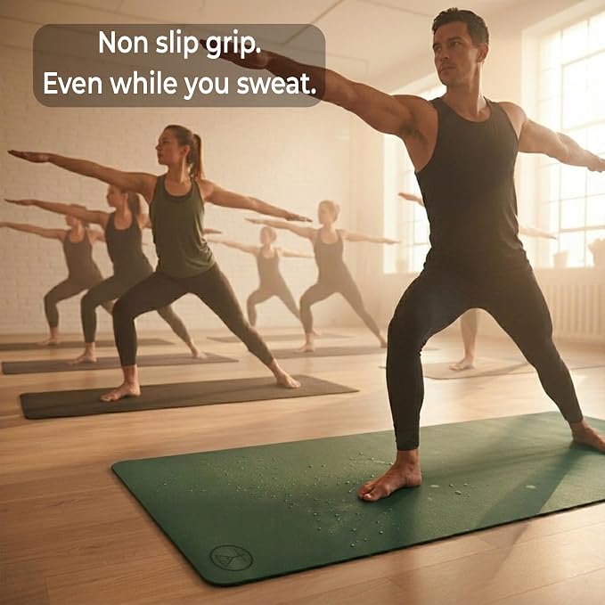 Tatago Hot Yoga Mat Non Slip-Professional Grade Natural Rubber Yoga Mat, Pliates Mat, Stretching Mat or exercise mats for home workout. Nonslip for Hot and Sweaty Classes. Includes Yoga Strap for Carrying and Stretching too.