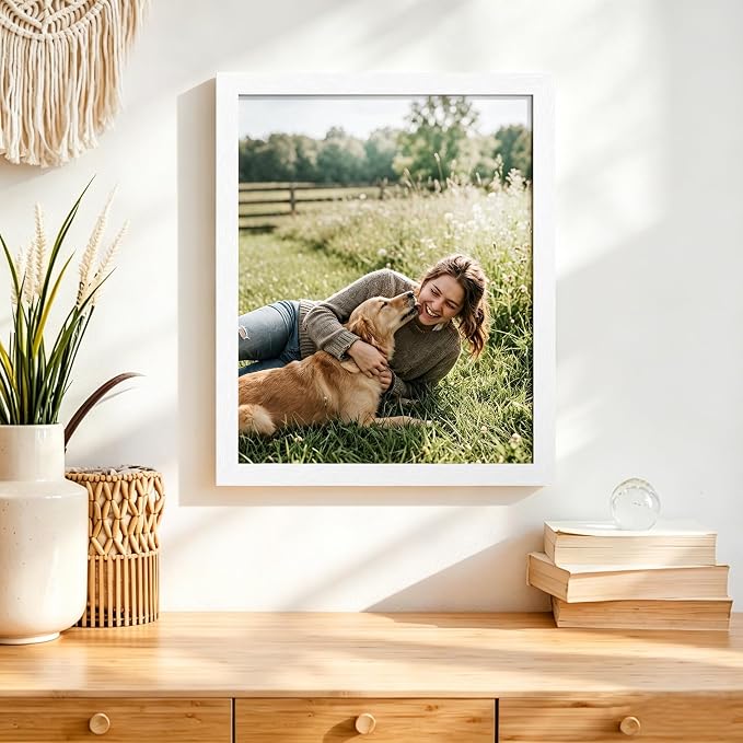 PEALSN 8x10 Picture Frame Set of 6, White Picture Frames with HD Plexiglass,Wall Gallery Photo Frames for Wall Mounting or Tabletop Display, White Woodgrain