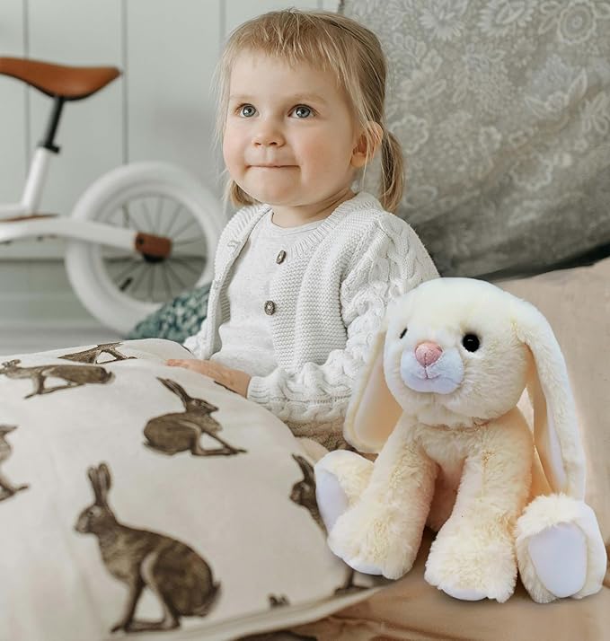 9" Easter Bunny Stuffed Animals, Safe Material Soft Washable Stuffed Bunny, Cute Plush Toy Rabbit Easter Decoration Birthday Gift for Boys and Girls, Beige