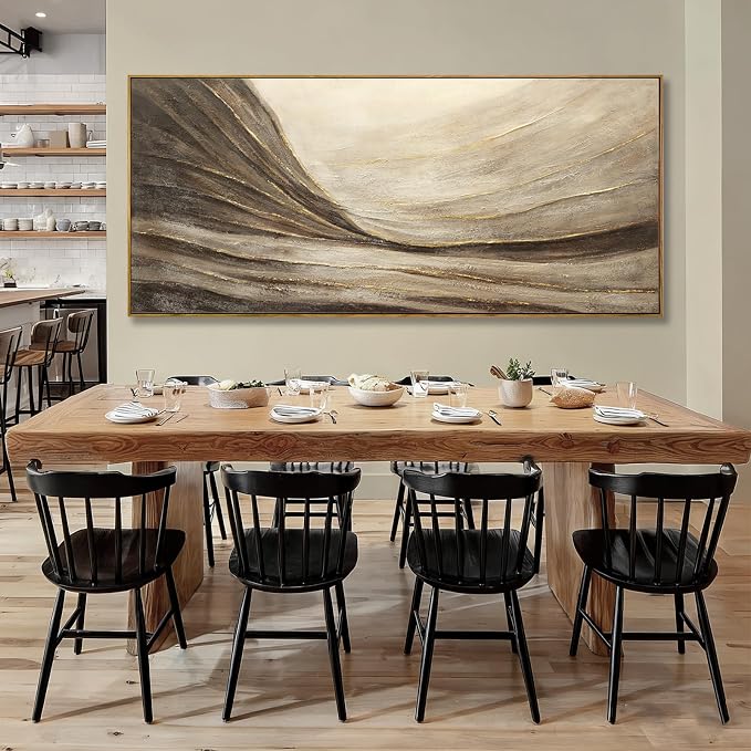 Extra Large Brown Gold Wave Canvas Wall Art for Living Room 32x70 Inch