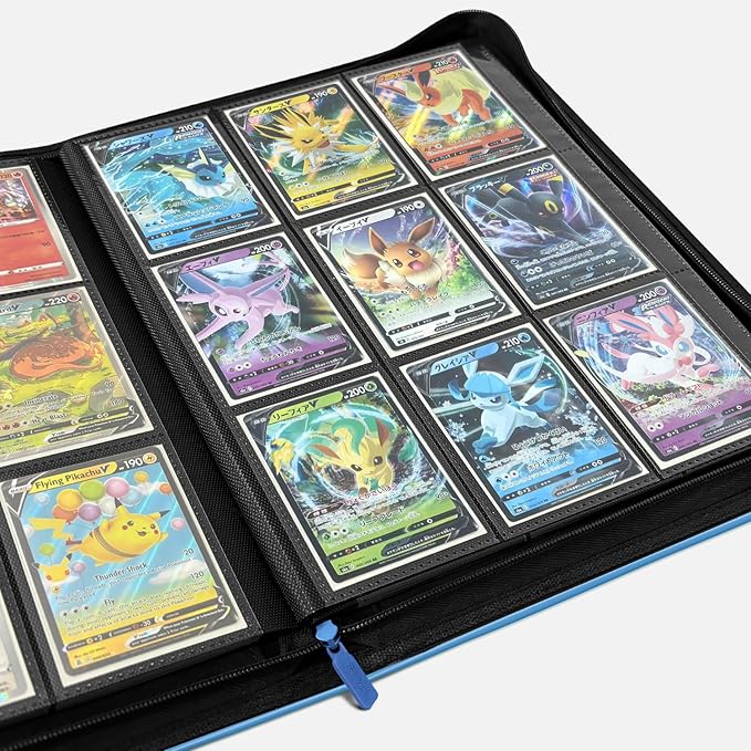 9 Pocket Card Binder, 360 Cards Trading Cards Games Collection Holder Book Folder with Customizable Label Slot and Side-Loading Sleeves (Blue)
